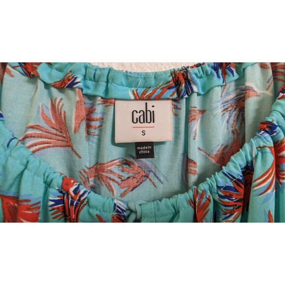 Women's Cabi # 5230 "Tassle Tank" Rayon Palm Leaf Print Aqua Blue/Red SM - Picture 5 of 11